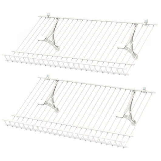 Closet Shelves Wall Mounted Set of 2 Metal Wire Shoe Racks - Color: White