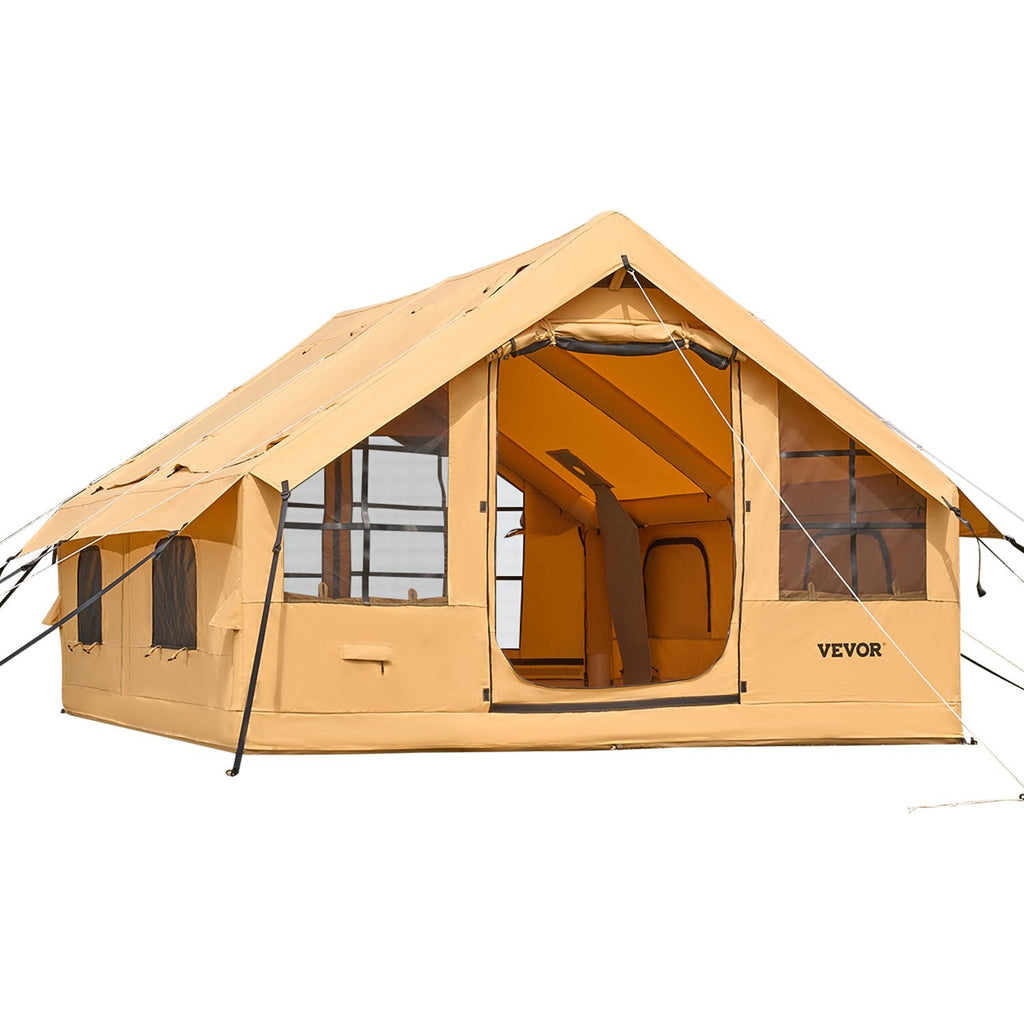 Inflatable Tents for Camping, 5-8 Person Easy Setup Blow up Tent with Hand Pump, Luxury Glamping Tent with 2 Skylights, Canopy, Stove Jack 2 Doors & Mesh Windows (Storage Bag Included)