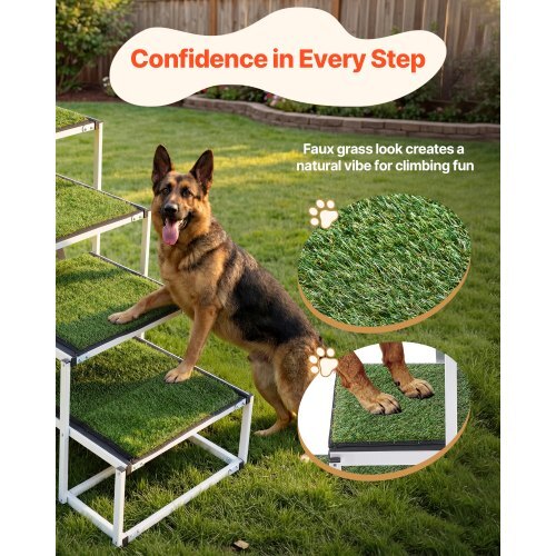 Dog Stairs for Car, 4 Steps Extra Wide Foldable Dog Ramp for Large Dogs with Non-Slip Surface, Portable Lightweight Pet Stairs Ladder for Car, SUV, Truck, High Bed, Sofa, Support up to 200 lbs