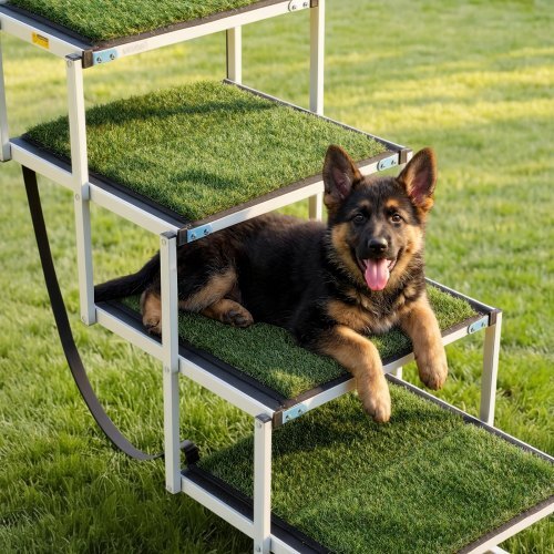 Dog Stairs for Car, 4 Steps Extra Wide Foldable Dog Ramp for Large Dogs with Non-Slip Surface, Portable Lightweight Pet Stairs Ladder for Car, SUV, Truck, High Bed, Sofa, Support up to 200 lbs
