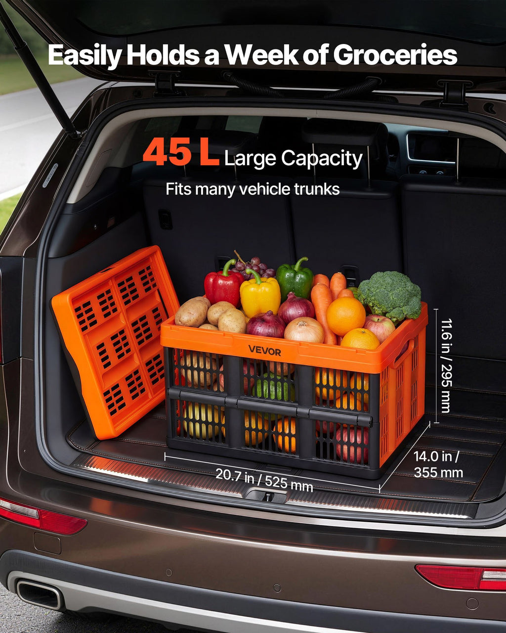 Plastic Collapsible Storage Bins, 45L 6 Packs, Stackable Folding Storage Crates with Handles, Holds 33 lbs Per Bin, Foldable Heavy Duty Containers, Space-Saving Baskets, for Home Organizing