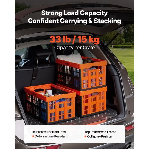 Plastic Collapsible Storage Bins, 45L 6 Packs, Stackable Folding Storage Crates with Handles, Holds 33 lbs Per Bin, Foldable Heavy Duty Containers, Space-Saving Baskets, for Home Organizing