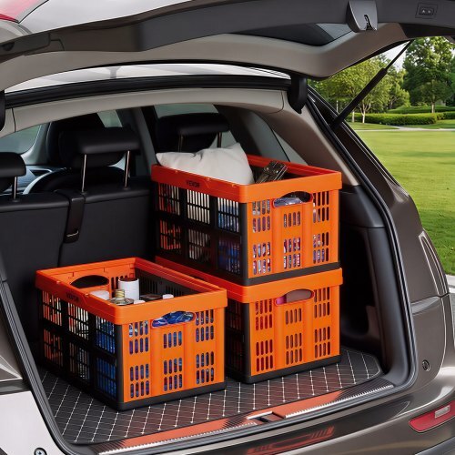 Plastic Collapsible Storage Bins, 45L 6 Packs, Stackable Folding Storage Crates with Handles, Holds 33 lbs Per Bin, Foldable Heavy Duty Containers, Space-Saving Baskets, for Home Organizing