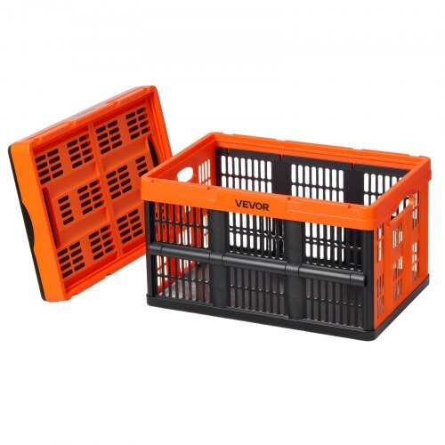 Plastic Collapsible Storage Bins, 45L 6 Packs, Stackable Folding Storage Crates with Handles, Holds 33 lbs Per Bin, Foldable Heavy Duty Containers, Space-Saving Baskets, for Home Organizing
