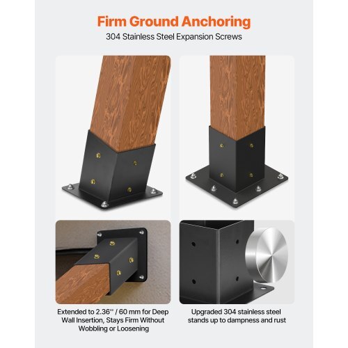 Pergola Kit, 4x4 Inch 4-Way Slanted Bracket for 3.5x3.5 Inch Wood Beams in Actual Size, Carbon Steel Pergola Bracket with Post Base and Wall Mount Base, for Outdoor Pergolas, Gazebos, Sheds
