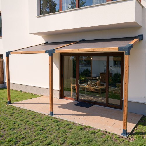 Pergola Kit, 4x4 Inch 4-Way Slanted Bracket for 3.5x3.5 Inch Wood Beams in Actual Size, Carbon Steel Pergola Bracket with Post Base and Wall Mount Base, for Outdoor Pergolas, Gazebos, Sheds