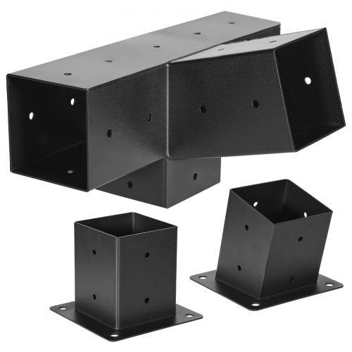 Pergola Kit, 4x4 Inch 4-Way Slanted Bracket for 3.5x3.5 Inch Wood Beams in Actual Size, Carbon Steel Pergola Bracket with Post Base and Wall Mount Base, for Outdoor Pergolas, Gazebos, Sheds