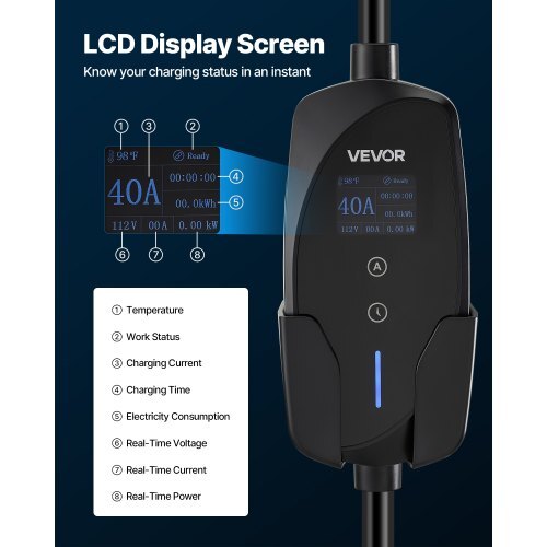 Level 2 Tesla Charger, 40 Amp Adjustable Current, 240V Portable Home Electric Car EV Charger with 25 ft Charging Cable, NEMA 14-50P Plug, LCD Display, NACS Connector, for Tesla Model Y/X/3/S
