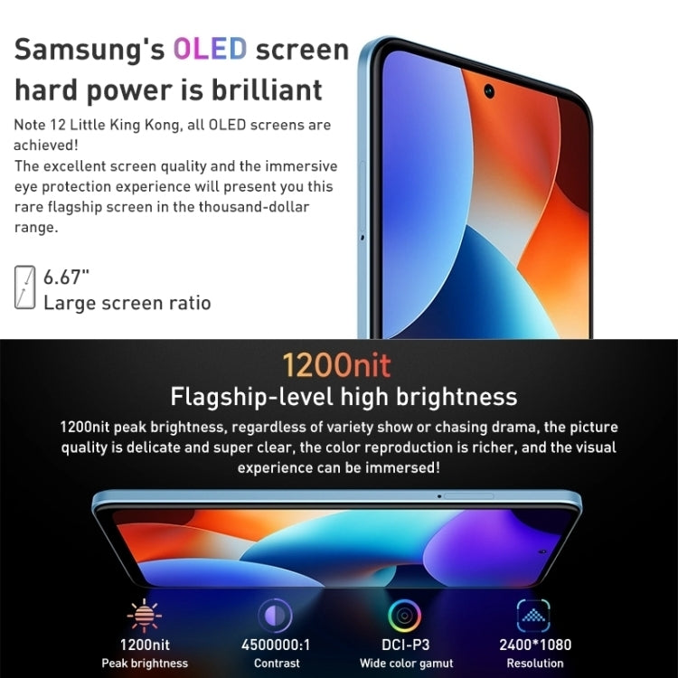 Xiaomi Redmi Note 12 5G, 48MP Camera, 8GB+128GB, Dual Back Cameras, 5000mAh Battery, Side Fingerprint Identification, 6.67 inch MIUI 13 Qualcomm Snapdragon 4 Gen1 Octa Core up to 2.0GHz, Network: 5G, Dual SIM, IR, Not Support Google Play(Blue)