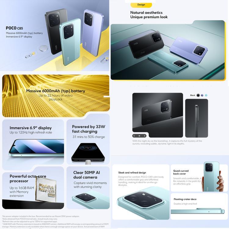 [HK Warehouse] Xiaomi POCO C85 Global, 6GB+128GB, Side Fingerprint, 6.9 inch Xiaomi HyperOS 2 MediaTek Helio G81-Ultra Octa Core, NFC, Network: 4G (Black)