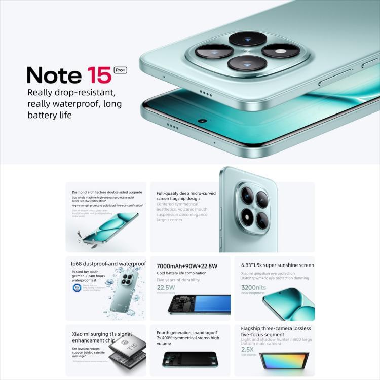 Xiaomi Redmi Note 15 Pro+ 5G Satellite, 16GB+512GB, 6.83 inch Xiaomi HyperOS 2 Snapdragon 7s Gen 4 Octa Core, Network: 5G, NFC (Sky Blue)