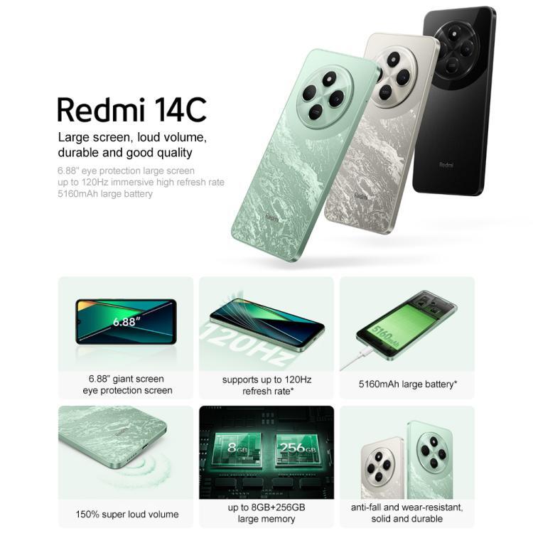 Xiaomi Redmi 14C, 8GB+256GB, 6.88 inch Xiaomi HyperOS MediaTek Helio G81-Ultra Octa Core, Network: 4G, Not Support Google Play (Black)