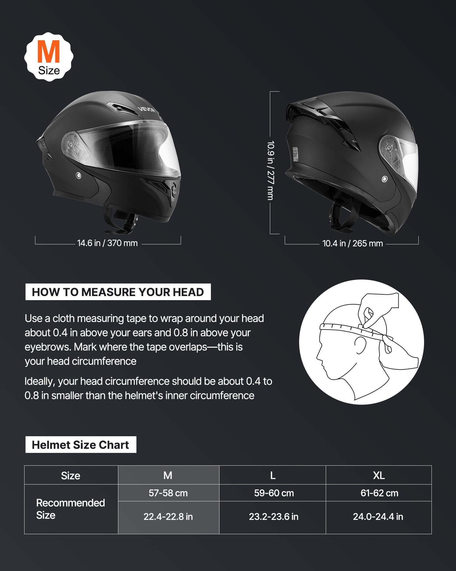 Motorcycle Helmet, Modular, Adult Motocross Dirt Bike Helmet with Large Clear Visor, Comfortable Motorbike Racing Street with Detachable Liner for Men & Women, DOT Approved, (Matte Black, M)