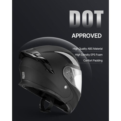 Motorcycle Helmet, Modular, Adult Motocross Dirt Bike Helmet with Large Clear Visor, Comfortable Motorbike Racing Street with Detachable Liner for Men & Women, DOT Approved, (Matte Black, M)