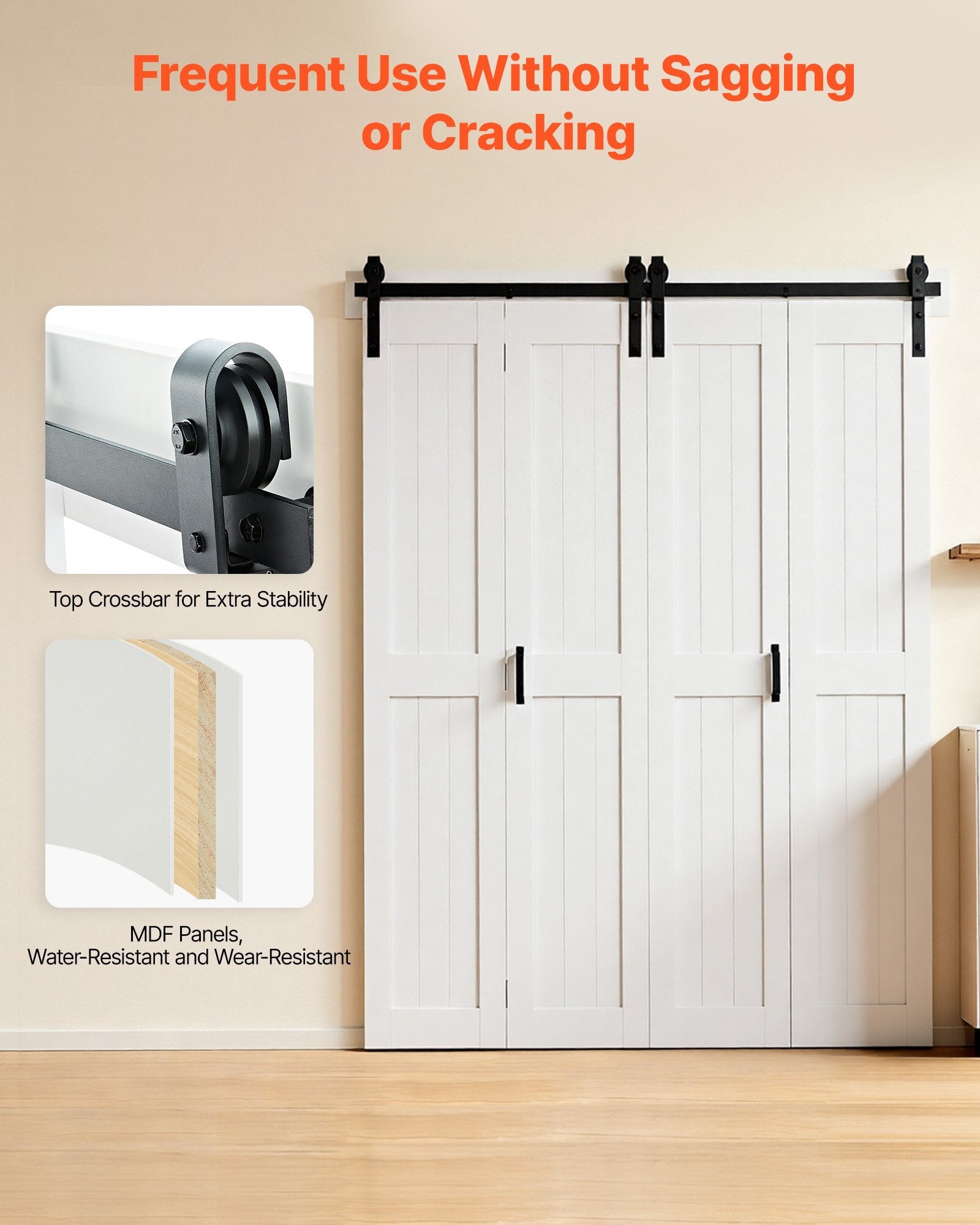 Bifold Barn Door, 72" x 84", MDF Bi-Fold Sliding Closet Doors, Hardware Kit Included, H-Frame Space-Saving Design, Pre-Assembled Panels for Bedroom, Living Room, Wardrobe and Room Divider, White