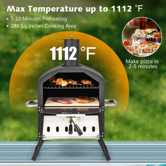 Outdoor Pizza Oven with Anti-scalding Handles and Foldable Legs-Black