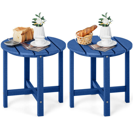 Set of 2 18 Inch Round Weather-Resistant Adirondack Side Tables-Navy - Color: Navy