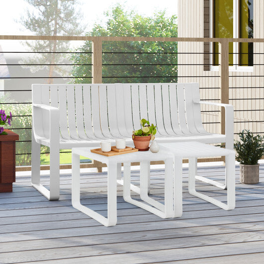 Weather-resistant Plastic 2-Person Bench with Curved Backrest-White - Color: White