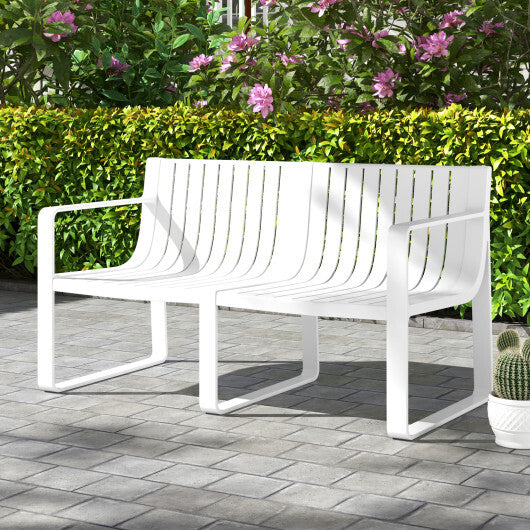 Weather-resistant Plastic 2-Person Bench with Curved Backrest-White - Color: White