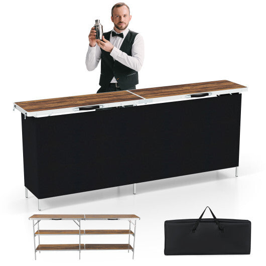 Aluminum Portable Picnic Table with 2-Tier Open Shelves and Spacious Tabletop-Coffee - Color: Coffee