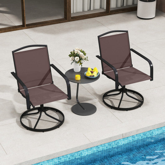 Outdoor Swivel Chairs Set of 2 with High Back and Breathable Seat-Coffee - Color: Coffee