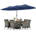 8-Piece Patio Dining Set with Double-Sided Market Umbrella-Navy - Color: Navy