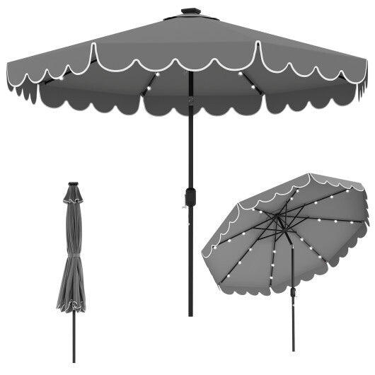 10 Feet Solar Patio Umbrella with 24 LED Lights-Gray - Color: Gray