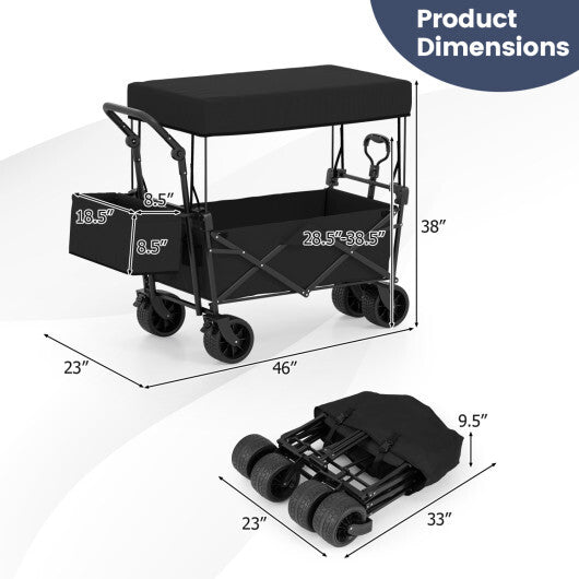 Collapsible Wagon with Removable Canopy and Detachable Storage Bag-Black - Color: Black