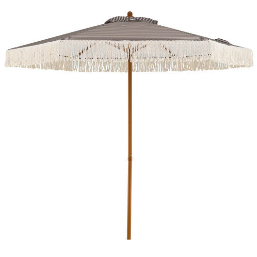 7 Feet Patio Umbrella with Fringe Sun-Protective Beach Umbrella with Boho Tassel-Green - Color: Green - Size: 7 FT