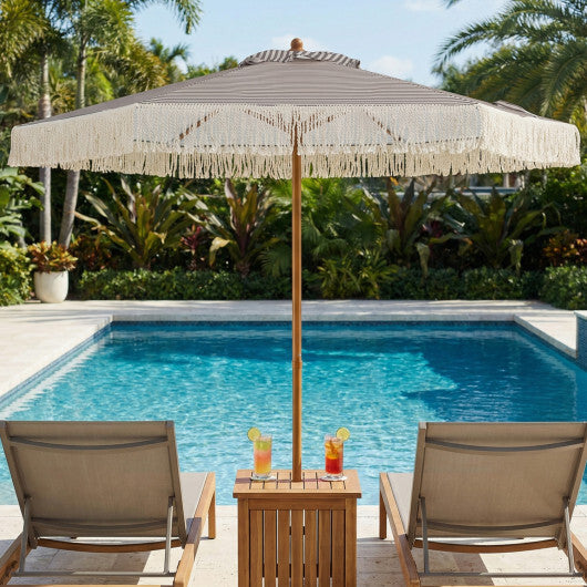 7 Feet Patio Umbrella with Fringe Sun-Protective Beach Umbrella with Boho Tassel-Green - Color: Green - Size: 7 FT