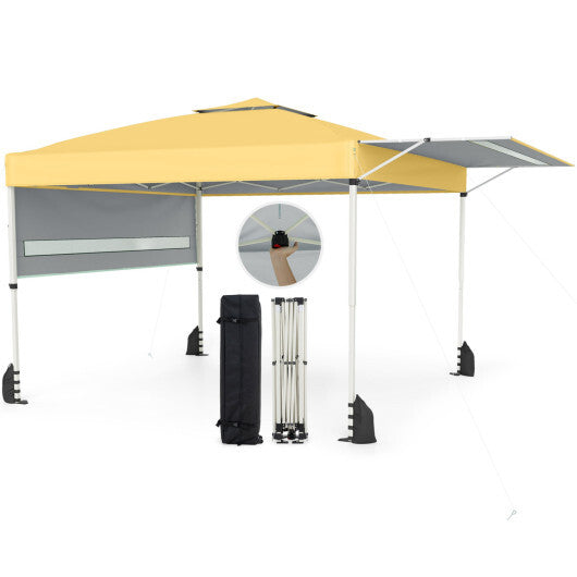 10 x 17 Feet Pop Up Canopy Tent with Dual Adjustable Awnings-Yellow - Color: Yellow