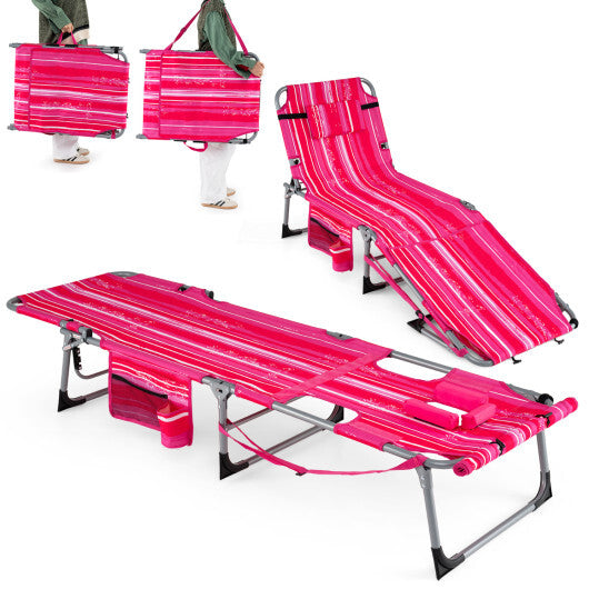 Tanning Chair with Face Arm Holes Portable Sunbathing Chair-Pink Strip - Color: Pink Stripe