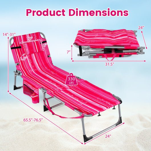 Tanning Chair with Face Arm Holes Portable Sunbathing Chair-Pink Strip - Color: Pink Stripe