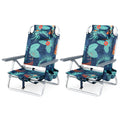Beach Chairs Set of 2 Portable Folding Backpack Recliners with 5-Position Backrest and Padded Headrest-Green - Color: Green
