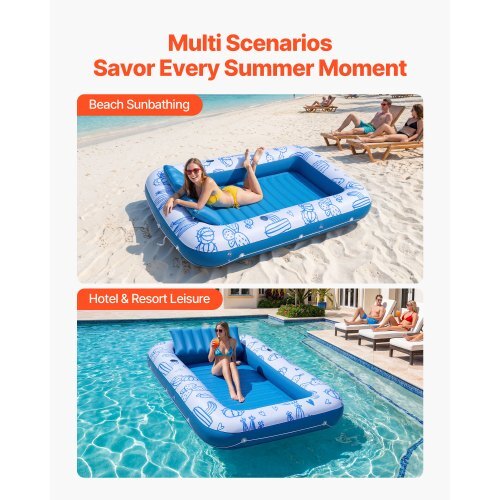 Inflatable Pool Float with UPF 50+ Canopy, 82" x 55" Large Tanning Pool Floating Lounger for Adults, 550LBS Capacity Sunbathing Lounger Floaties with Pillow, Phone & Cup Holder for Water Fun