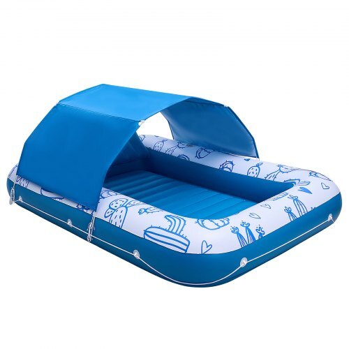 Inflatable Pool Float with UPF 50+ Canopy, 82" x 55" Large Tanning Pool Floating Lounger for Adults, 550LBS Capacity Sunbathing Lounger Floaties with Pillow, Phone & Cup Holder for Water Fun