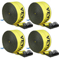 Winch Straps, 4" x 30', 6000 lbs Load Capacity, 18000 lbs Break Strength, Truck Straps with Flat Hook, Flatbed Tie Downs Cargo Control for Trailers, Farms, Rescues, Tree Saver, Yellow (4 Pack)