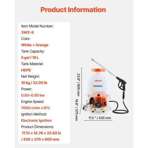 Gas Powered Backpack Sprayer, 26.5CC 0.9HP Engine, Garden Sprayer with 5 Gallon Tank, Large Area Coverage, Lawn Spraying Machine with 24 in Wand & Nozzles for Efficient Gardening & Farming