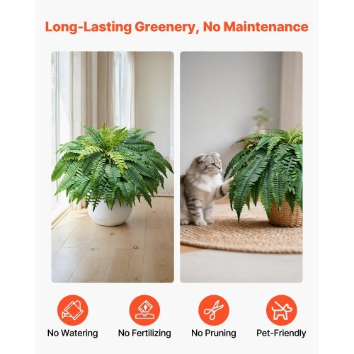 Artificial Ferns, 48 Inch Fake Boston Fern Bush Plant with 67 Fronds, Faux Greenery for Indoor/Outdoor Decor, Silk & LDPE, Suitable for Home Porch Garden Office Living Room Planter, Set of 2