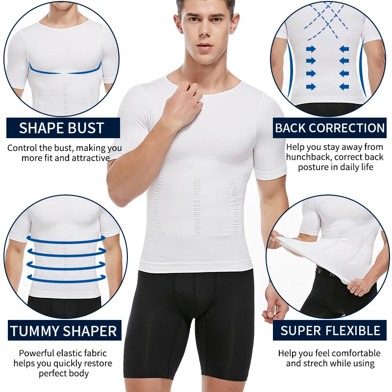 Men's Slimming Compression T-Shirt Body Shaper Undershirt for Weight Loss and Gynecomastia Muscle Tank Tops with Soft Design