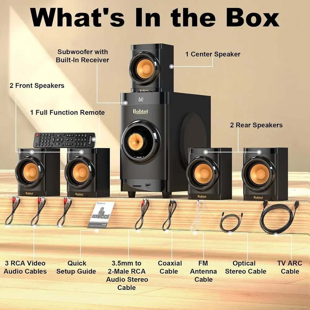 Small Subwooer Home Theater or TV Surround System 5 Wired Speakers Ampliier 4 inch Wooer Built-in Receiver Support ARC Optical B