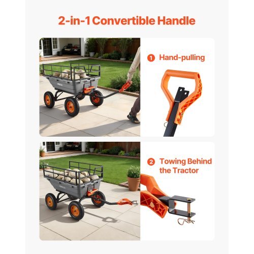 Garden Dump Cart, 1500lbs Poly Dump Cart, 15 Cu. Ft. Garden Carts Dumps Wagon with 2-in-1 Convertible Handle, 90? Quick-Dumps Mechanism, Adjustable Handle, Yard Wagon for Plants, Soil, Crops