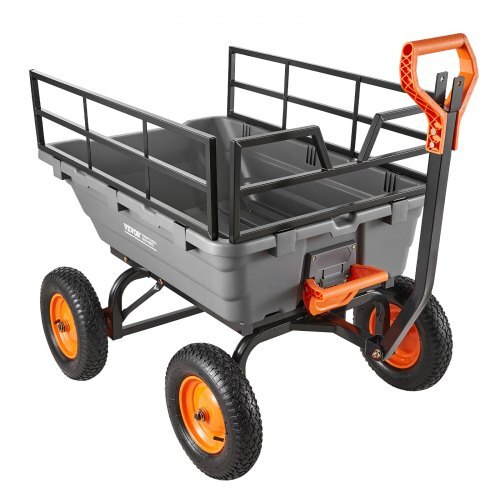 Garden Dump Cart, 1500lbs Poly Dump Cart, 15 Cu. Ft. Garden Carts Dumps Wagon with 2-in-1 Convertible Handle, 90? Quick-Dumps Mechanism, Adjustable Handle, Yard Wagon for Plants, Soil, Crops