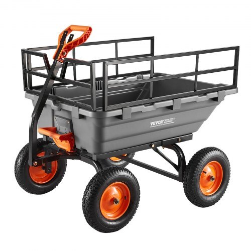 Garden Dump Cart, 1500lbs Poly Dump Cart, 15 Cu. Ft. Garden Carts Dumps Wagon with 2-in-1 Convertible Handle, 90? Quick-Dumps Mechanism, Adjustable Handle, Yard Wagon for Plants, Soil, Crops