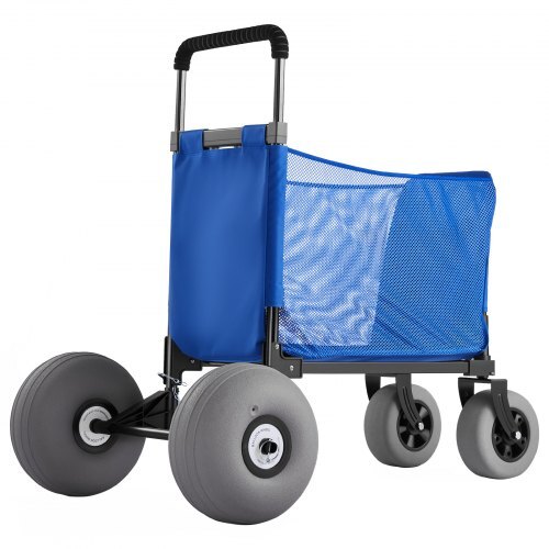 Beach Cart with Large Wheels for Sand, 165 lbs Load Capacity, Heavy Duty Folding Beach Wagon with 12" Balloon Wheels, Storage Bag, 33" to 45" Adjustable Height, Dolly for Camping Fishing Garden