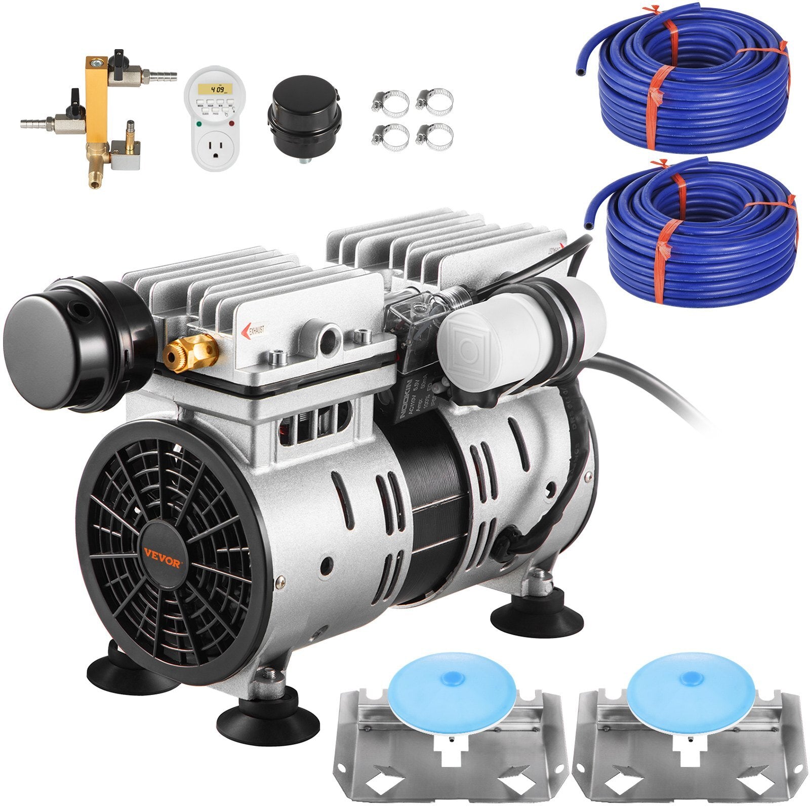 Pond Aerator, 550W Power, 5.2CFM for Up to 3 Acre 50' Lake, Pond Aeration Kit Includes 3/4 HP Compressor & 2 100' Weighted Tubings & 2 Diffusers, Air Compressor for Deep Water Oxygen Circulation