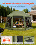 Pop up Gazebo Screen Tent, 13 x 13 ft, 13-Sided Spherical Camping Canopy Tent with Removable Top & Carry Bag, Quick-Set & Bite-Proof, Screen House Sun Shelter for 10-12 Persons, Green