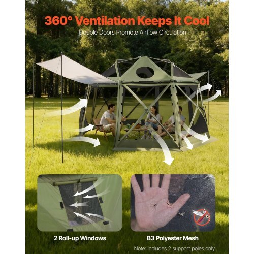 Pop up Gazebo Screen Tent, 13 x 13 ft, 13-Sided Spherical Camping Canopy Tent with Removable Top & Carry Bag, Quick-Set & Bite-Proof, Screen House Sun Shelter for 10-12 Persons, Green