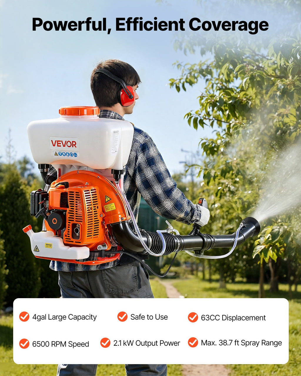 Backpack Fogger Sprayer, 63CC 3HP Engine, Gas Powered Fogger Sprayer with 4 Gallon Tank, Powder and Liquid Mister Duster System for Effective Fleas Ticks Critters Control, Gardening & Farming