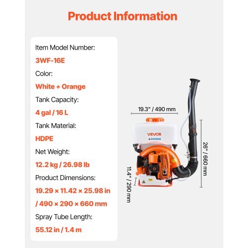 Backpack Fogger Sprayer, 63CC 3HP Engine, Gas Powered Fogger Sprayer with 4 Gallon Tank, Powder and Liquid Mister Duster System for Effective Fleas Ticks Critters Control, Gardening & Farming
